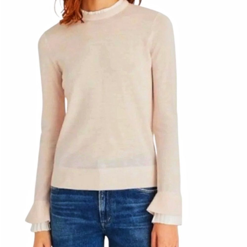 Club Monaco Ashta Sweater Size XS Blush Pale Peach Wool Lightweight Ruffle Trim